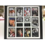 A framed snd glazed display of British F1 legends