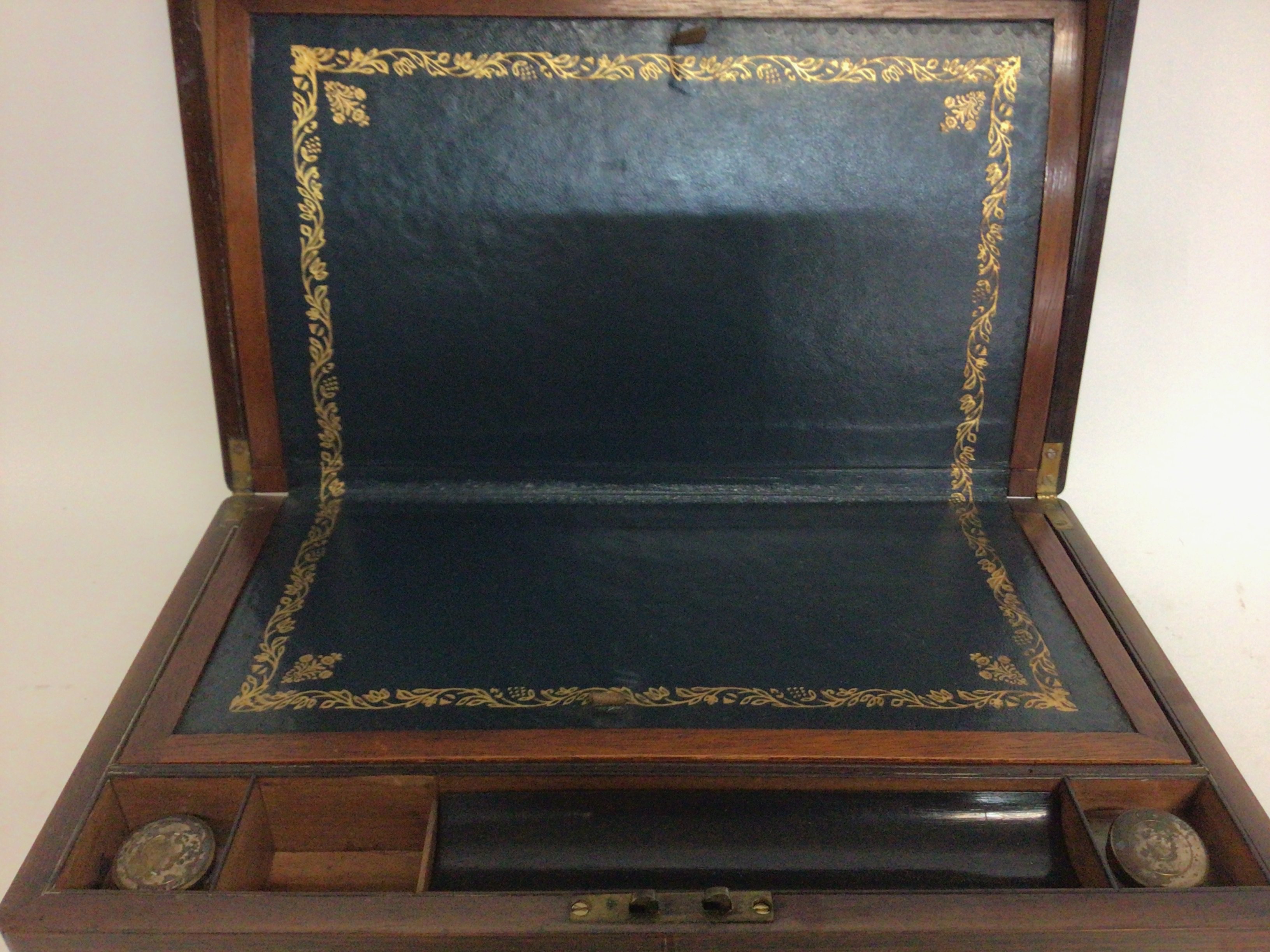 A rosewood mother of pearl inlaid writing box with - Image 2 of 2