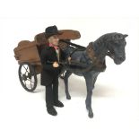 A vintage wooden cart with horse and figure, 31cm