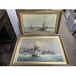 A pair of oil paintings study of Thames barges off