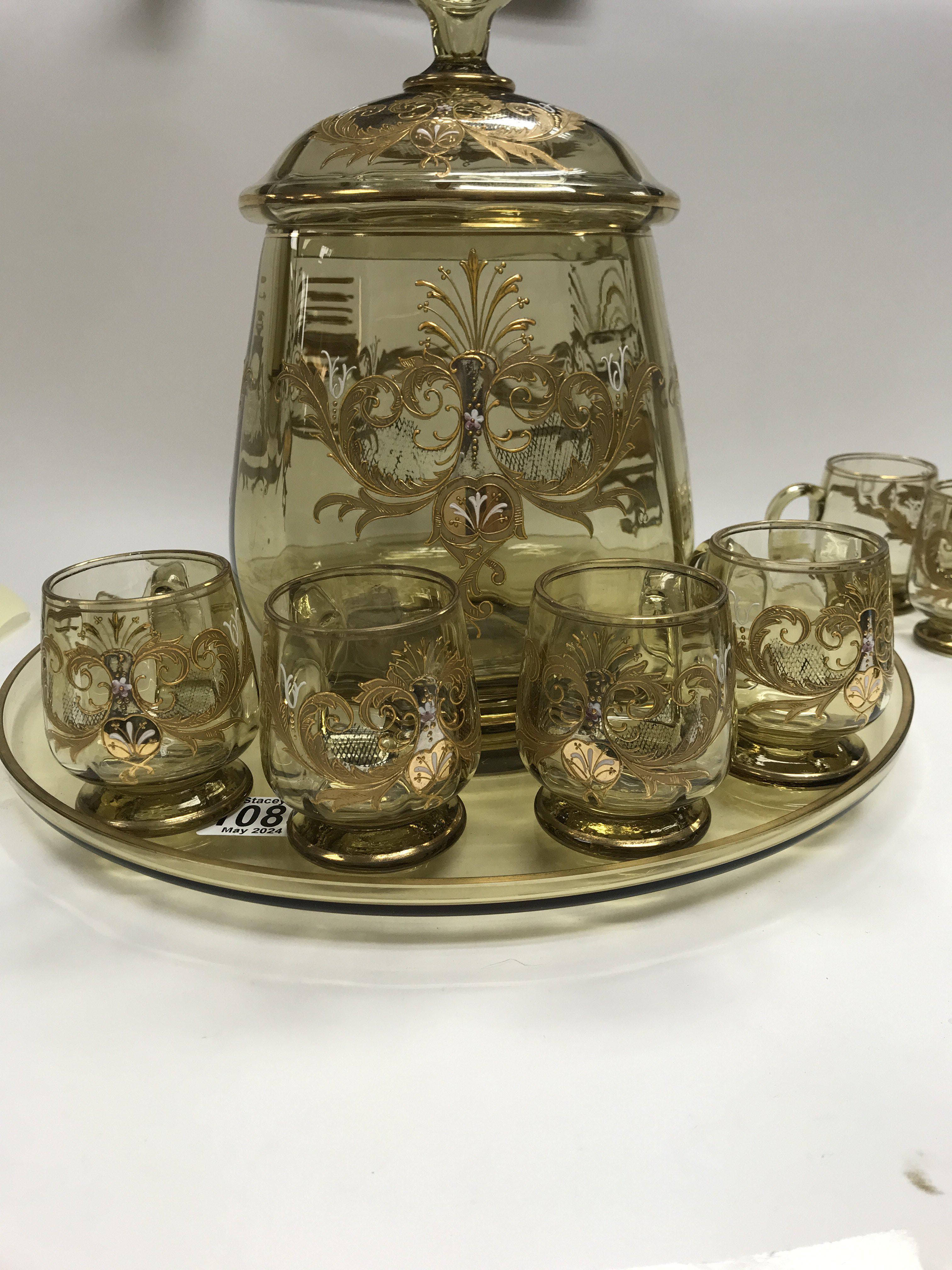 A Bohemian glass punch bowl set with floral gilt d - Image 3 of 4