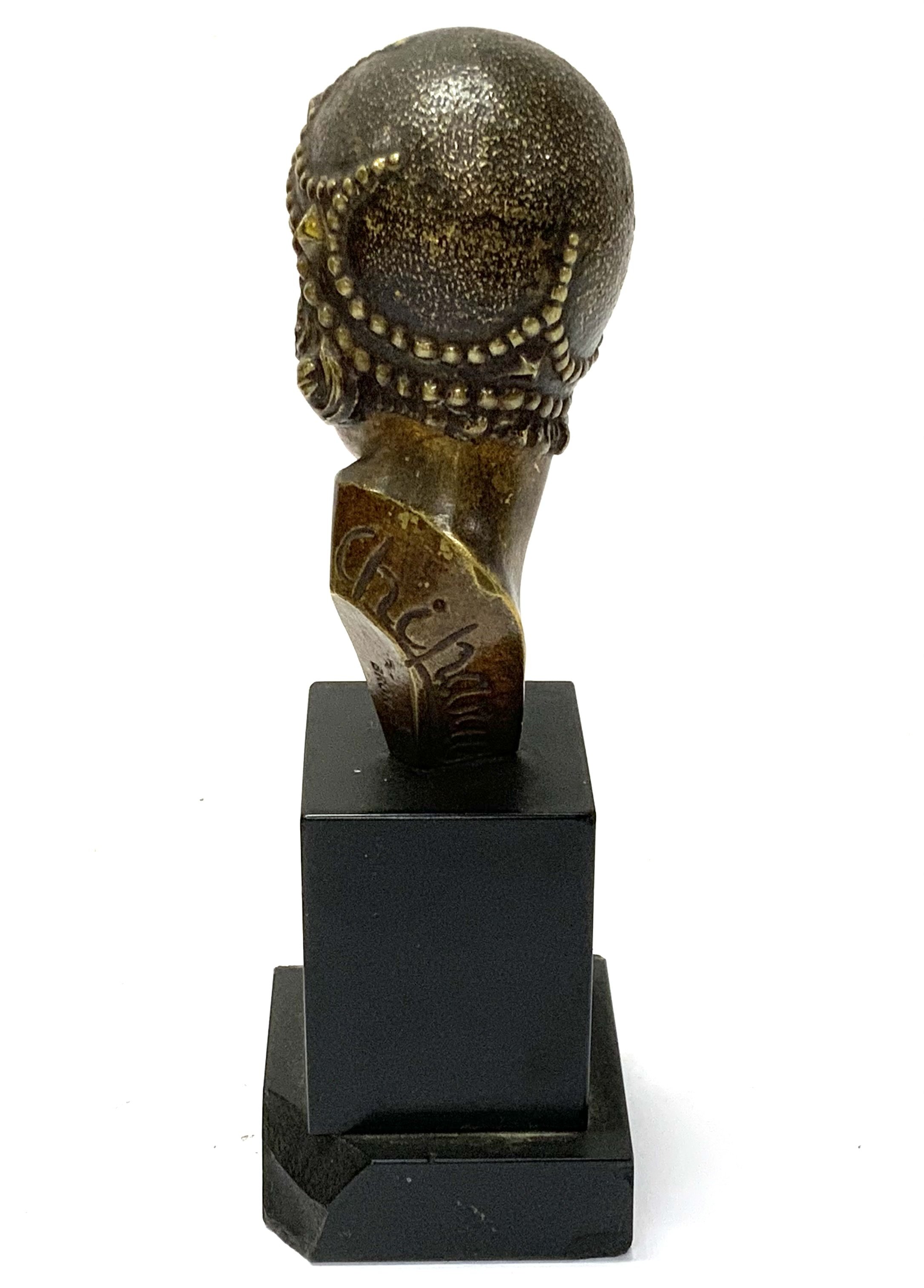 A Small Art Nouveau bronze bust of a lady signed C - Image 3 of 3