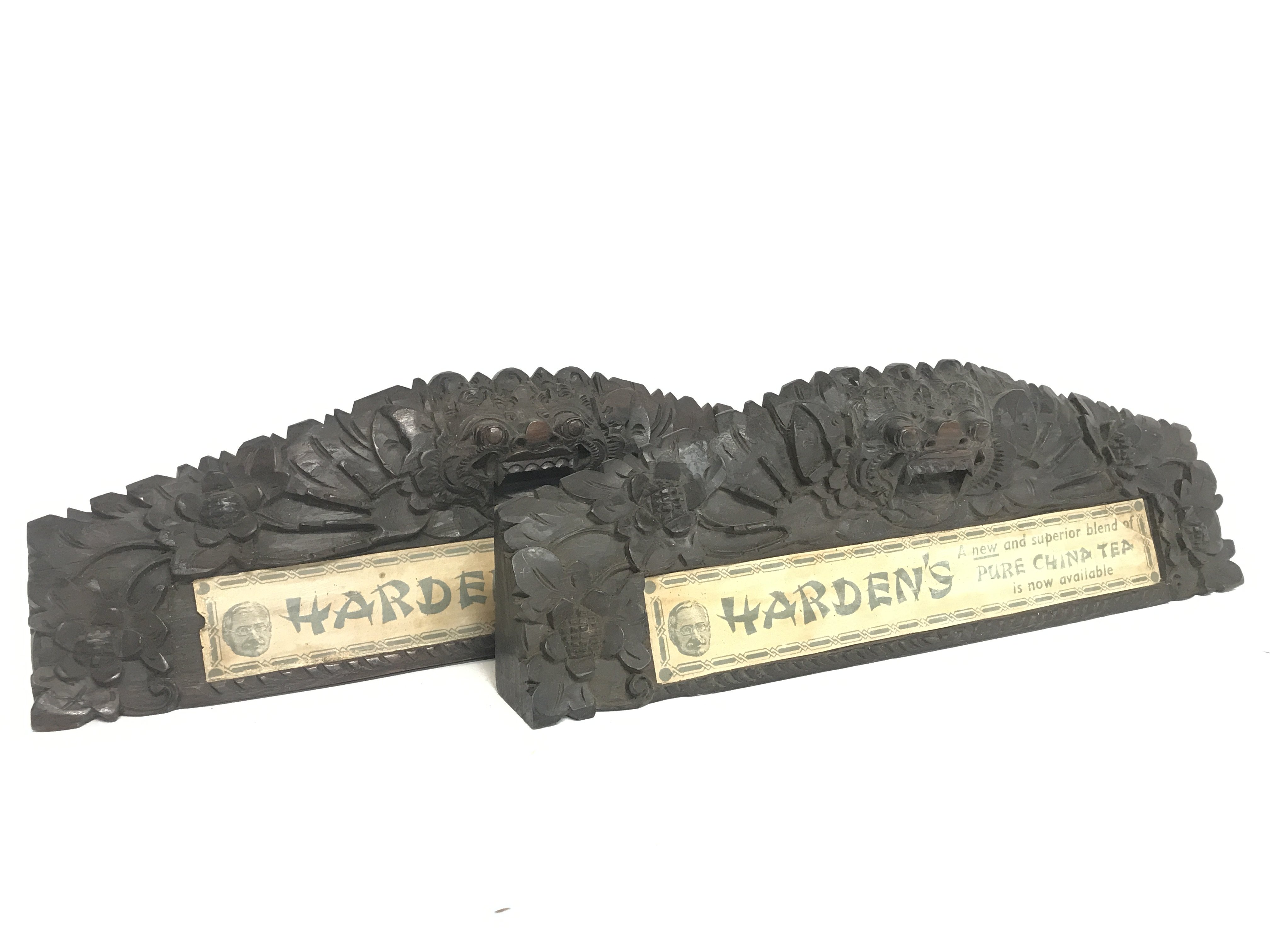 A pair of Hardens pure China tea carved wooden sho