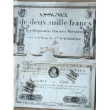 A rare French Republique bank note de deux Millie