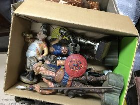 A Collection of assorted items including solider/Knight figures, drinking containers, portmeirion