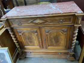 A large french cabinet with red marble top. 110cm