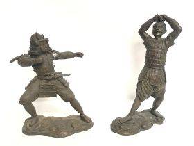 A pair of large modern samurai cast metal simulate