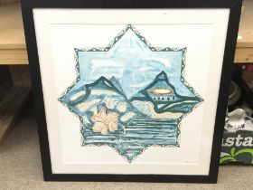 A framed abstract watercolour painting titled View