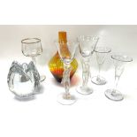 Group lot (7). Daum crystal candle holder, 2 Heinr