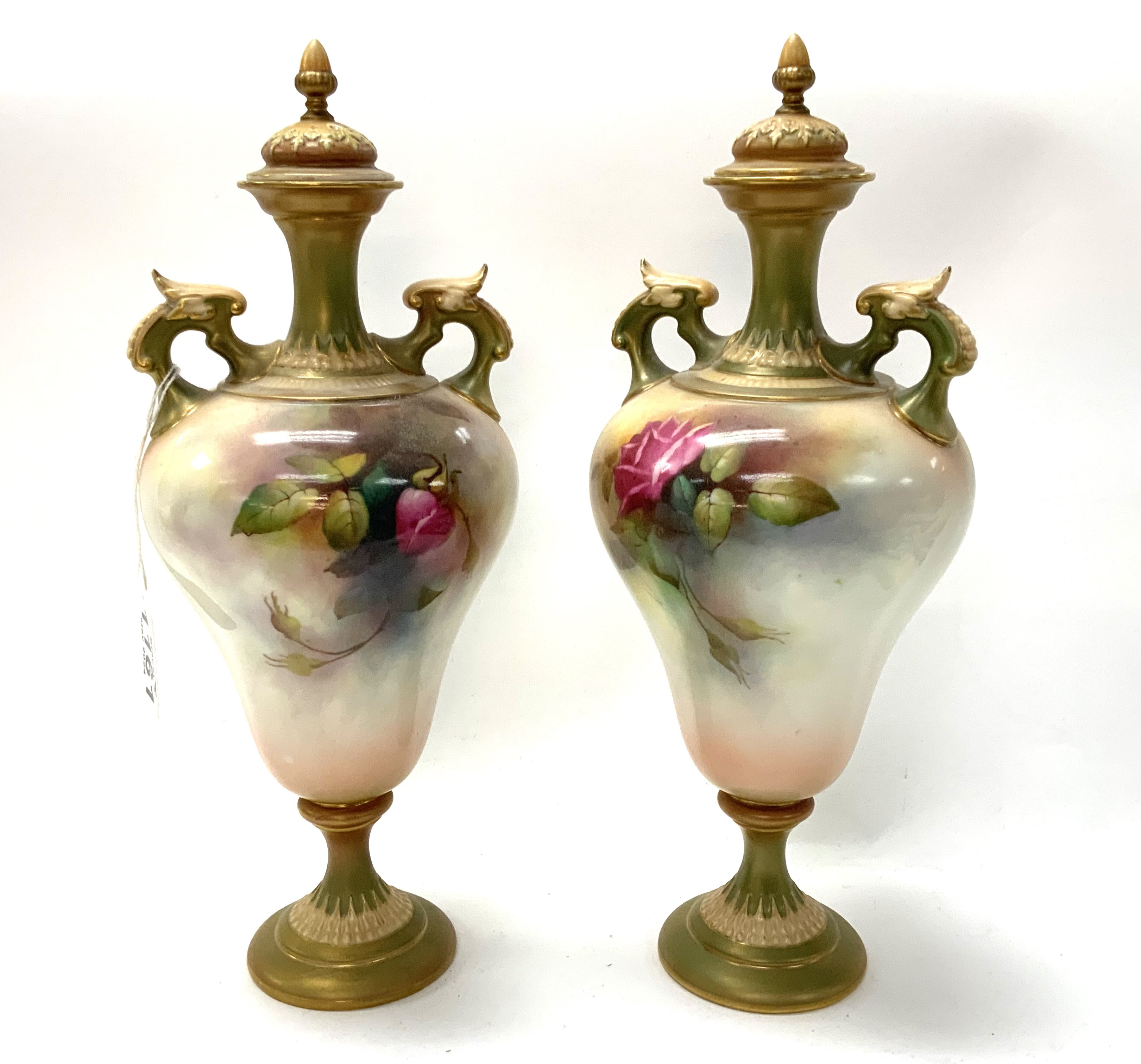 A Pair of Royal Worcester hand painted urns and co - Image 2 of 2