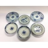 Six blue and white dishes, largest diameter approx