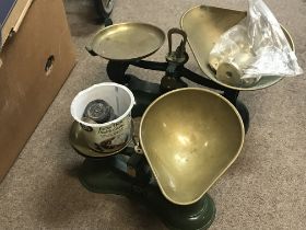 Two sets of vintage kitchen scales with weights