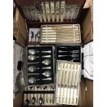 Box of mixed metalware and cased cutlery sets