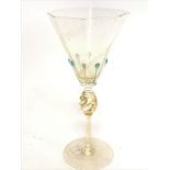 A Signed Murano wine glass with gold fleck inclusi