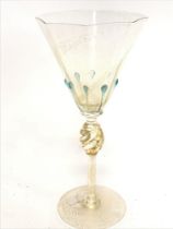 A Signed Murano wine glass with gold fleck inclusi