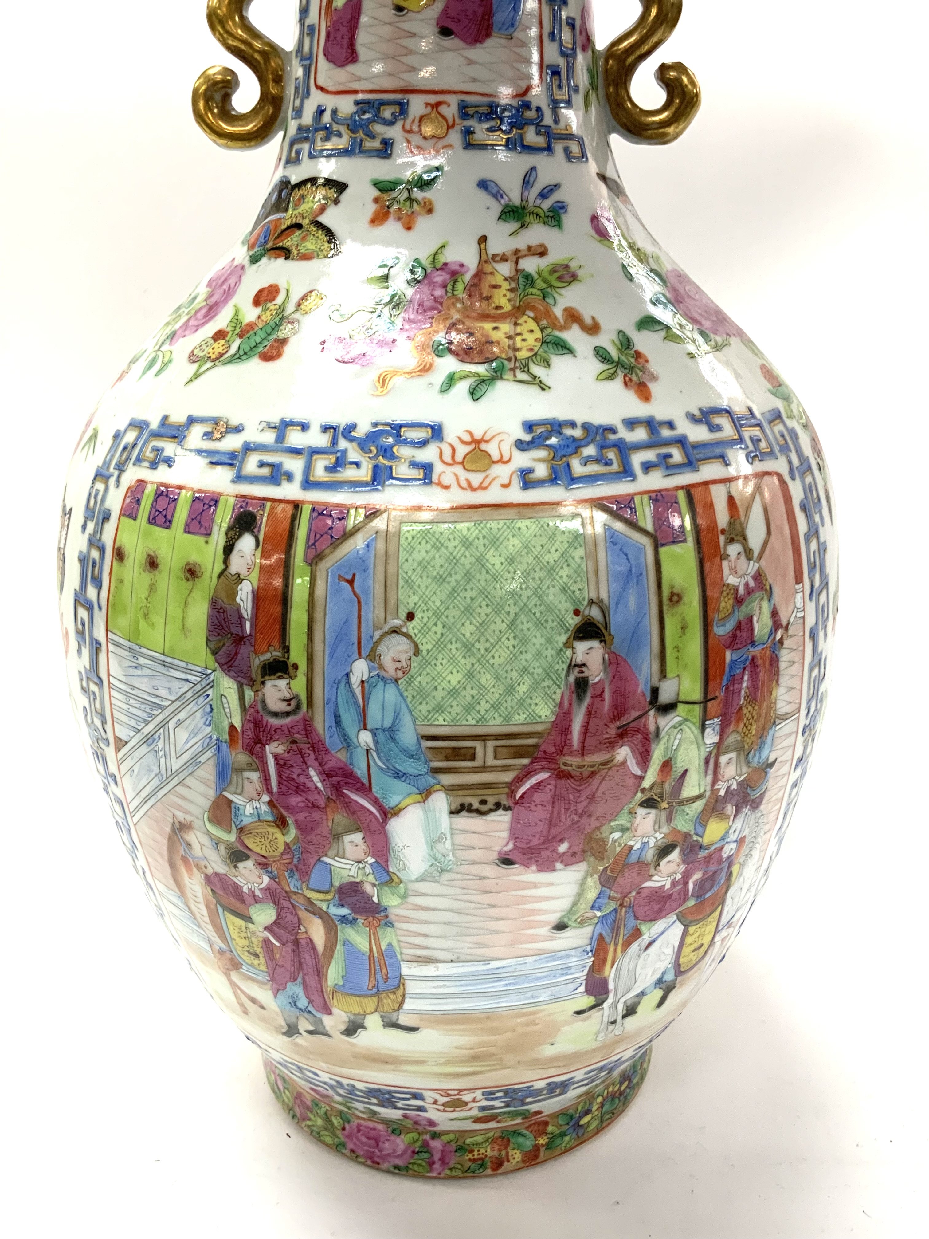 A 19thC Chinese Cantonese enamelled vase with Ruyi - Image 2 of 6