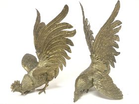 A pair of vintage brass fighting cocks, postage ca