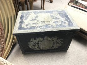 A vintage coal box with crest design, dimensions 3