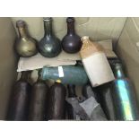 A good collection of antique bottles including blu