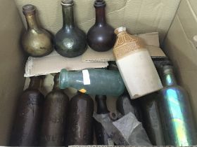 A good collection of antique bottles including blu