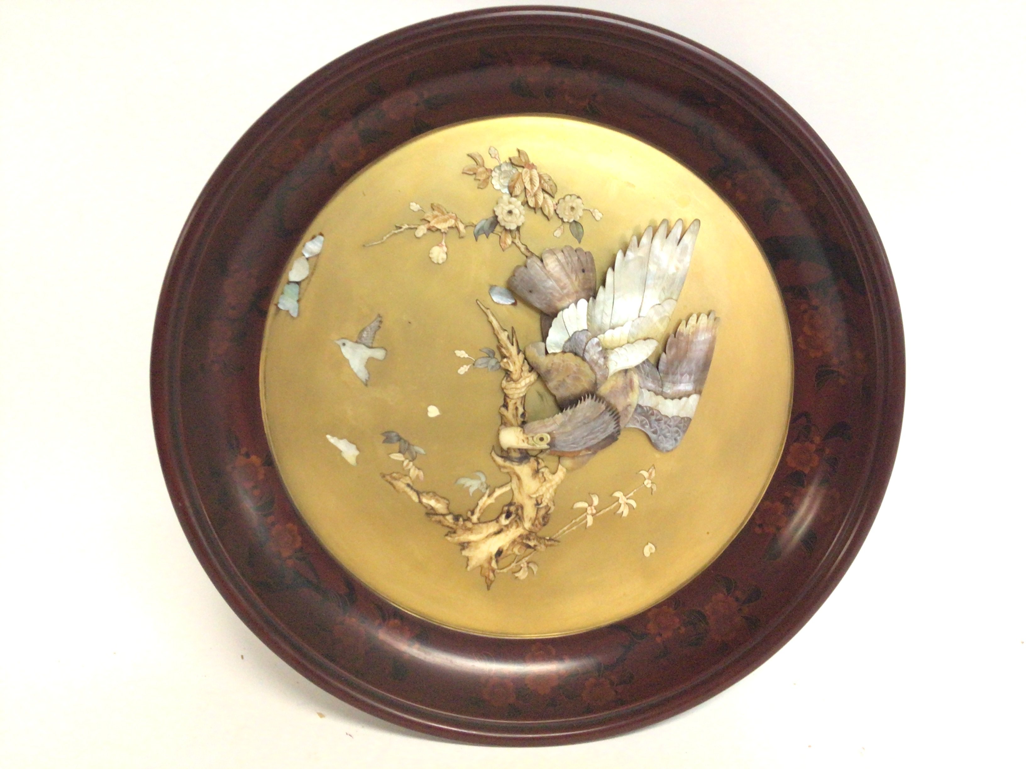 A mother of pearl Japanese eagle shibyama panel in
