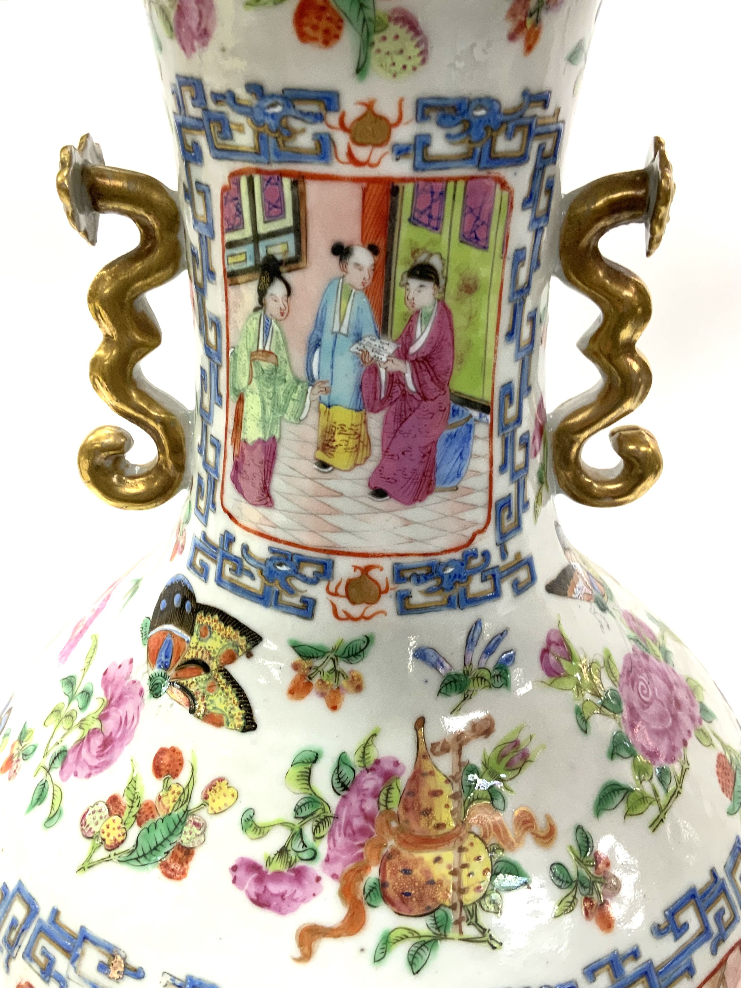 A 19thC Chinese Cantonese enamelled vase with Ruyi - Image 3 of 6