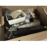 A box containing antique oddments glass cutlery sm