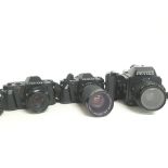 Vintage Pentax cameras including a Pentax 645, and