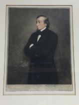 A framed and glazed mezzotint of Disraeli, approx