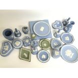 A collection of various wedgewood blue and green j