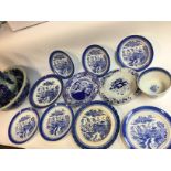 A collection of assorted blue and white items Mand
