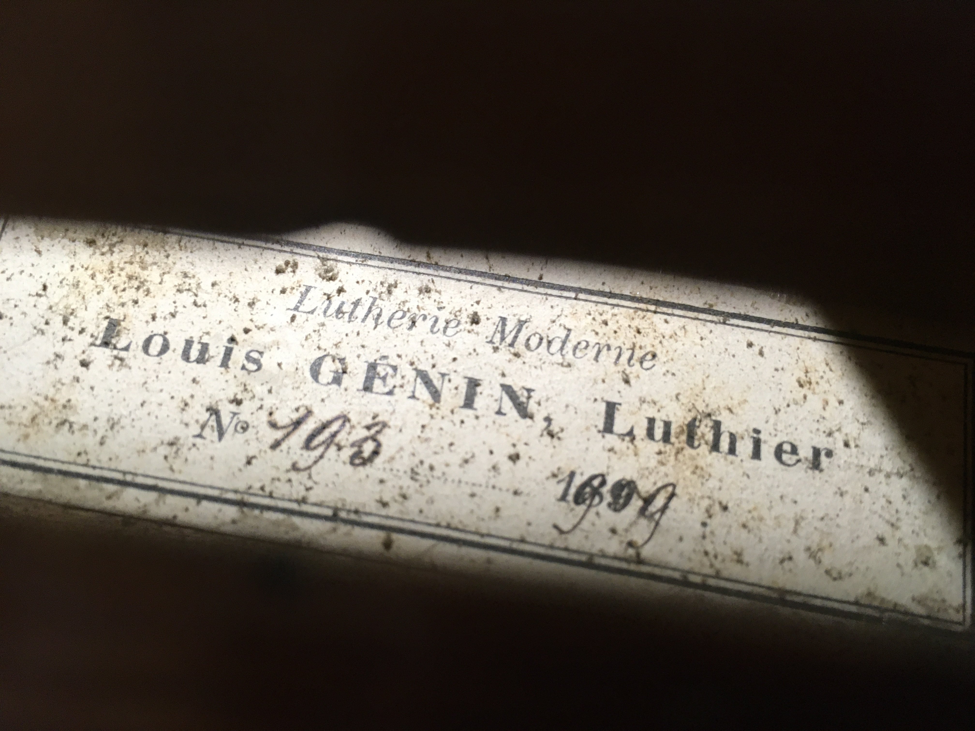 A cased Louis Genin 1909 Violin, no 193. Approxima - Image 6 of 12