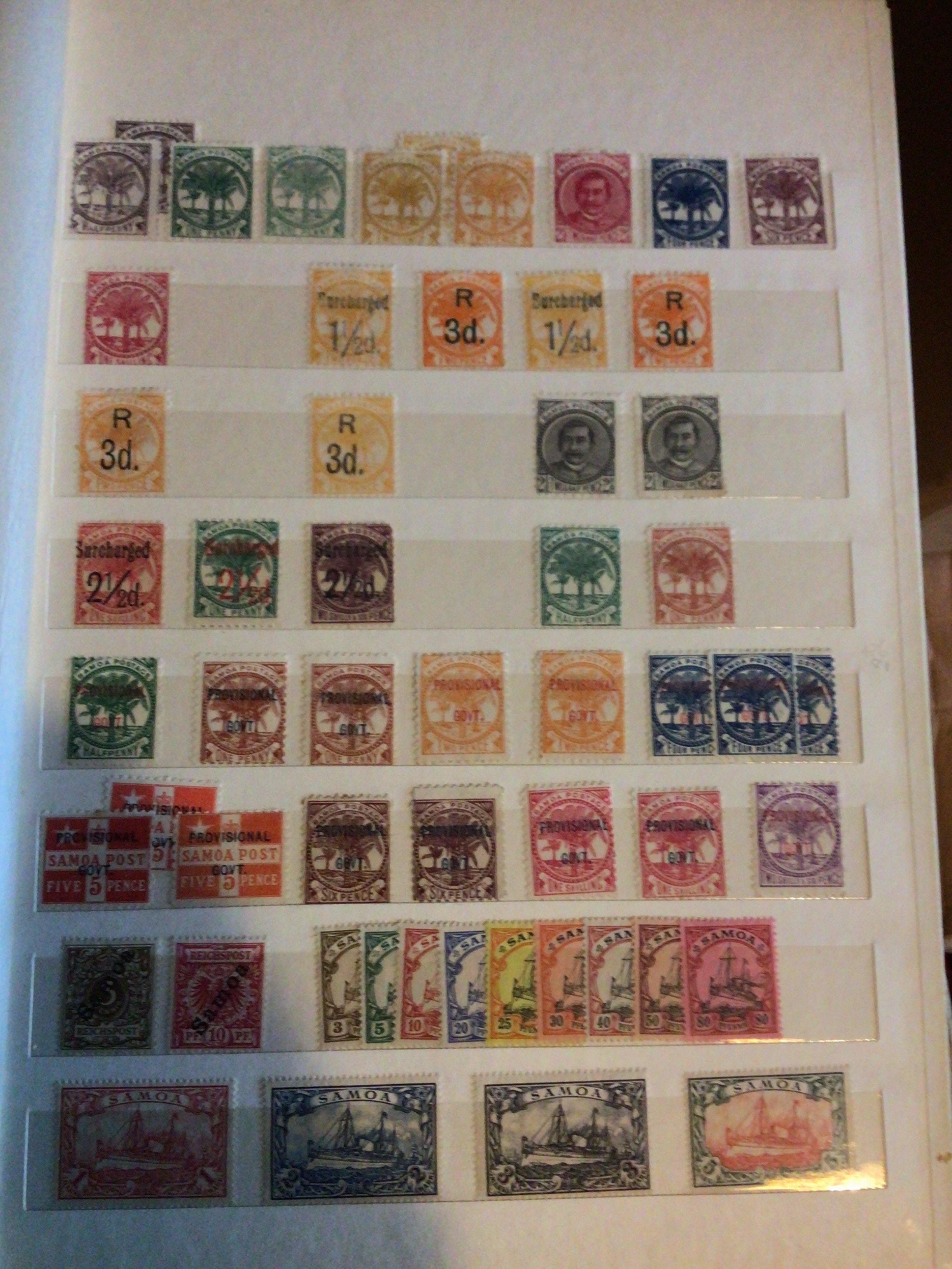 An album of stamps containing Samoa stamps and fiv