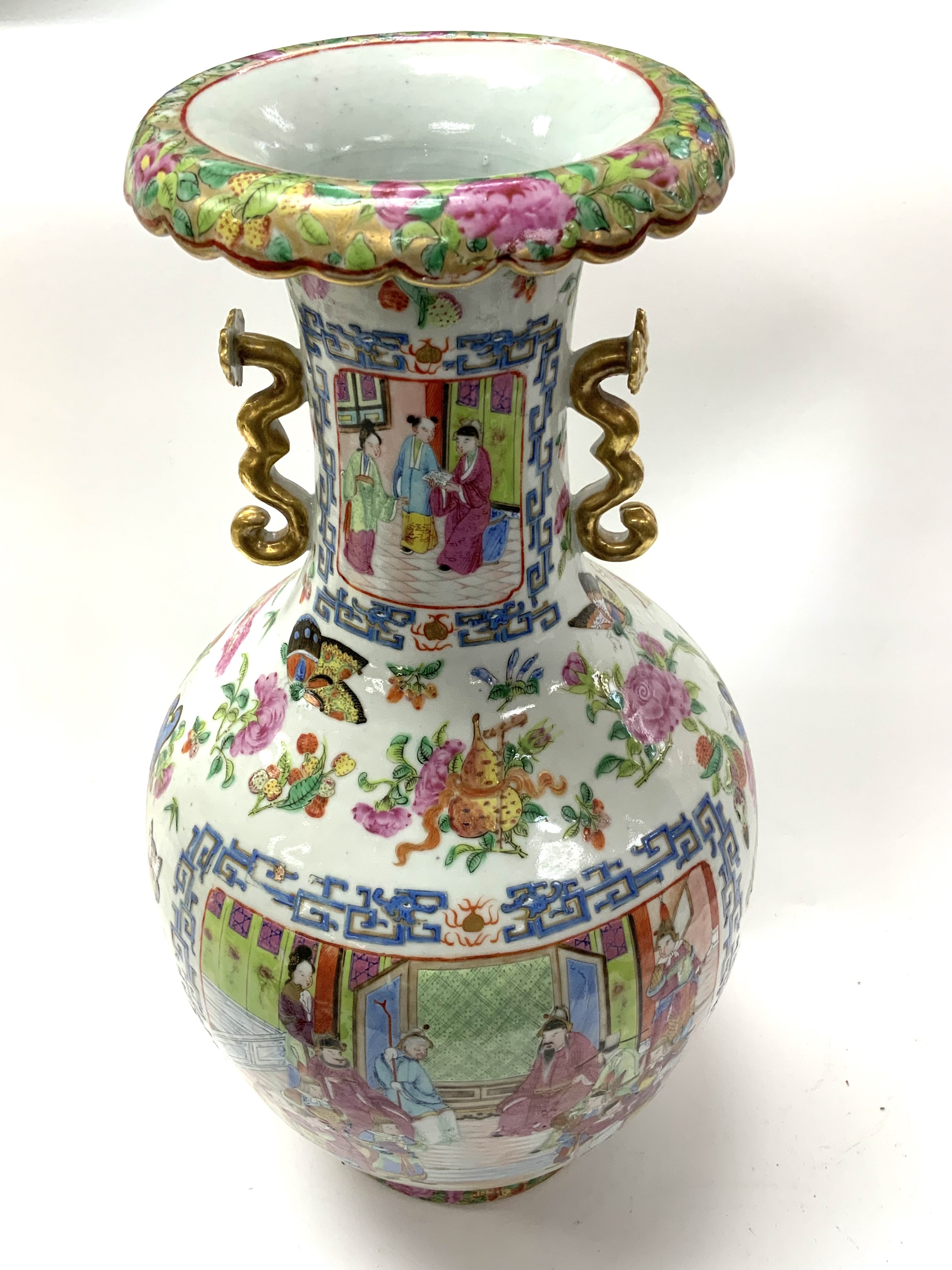 A 19thC Chinese Cantonese enamelled vase with Ruyi