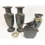 A pair of Dutch copper vases and arts and crafts j