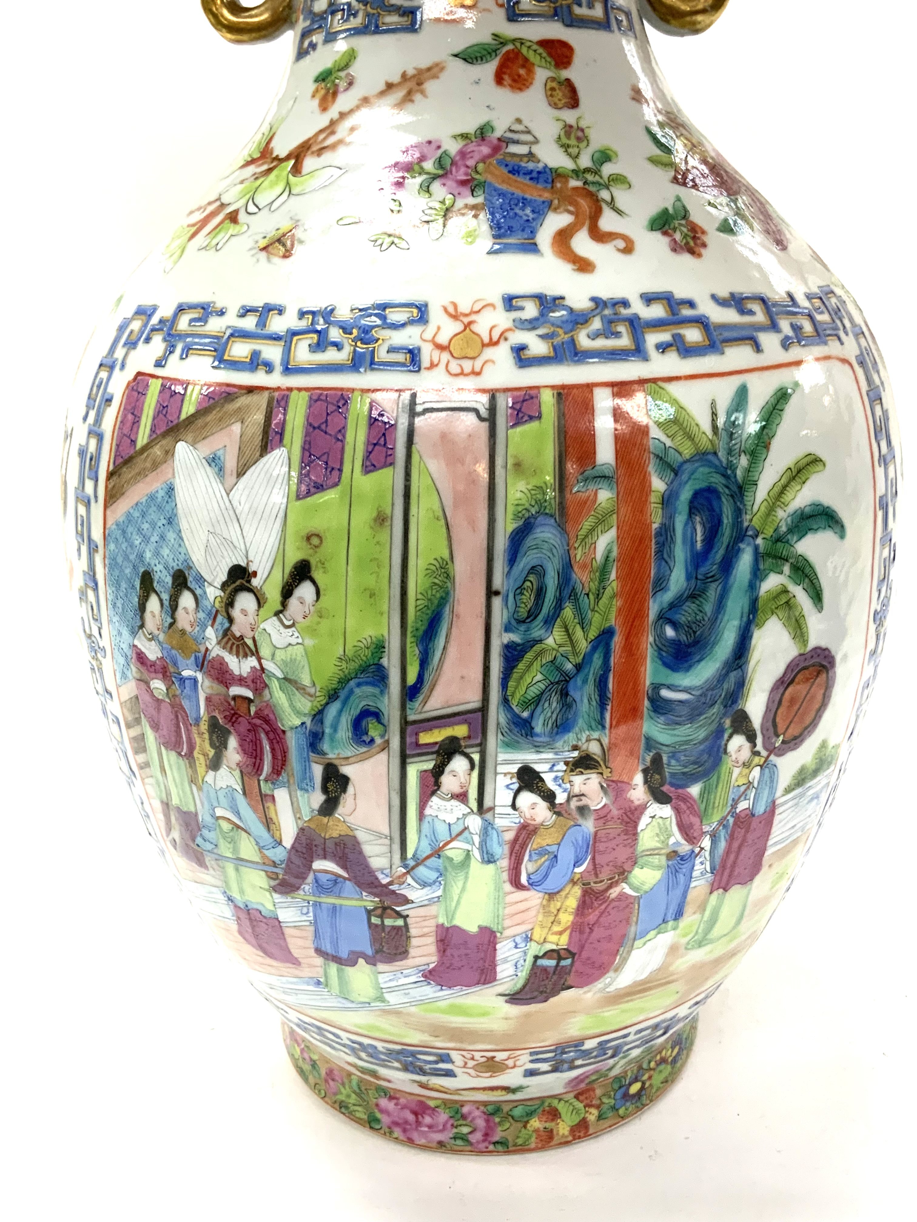 A 19thC Chinese Cantonese enamelled vase with Ruyi - Image 5 of 6