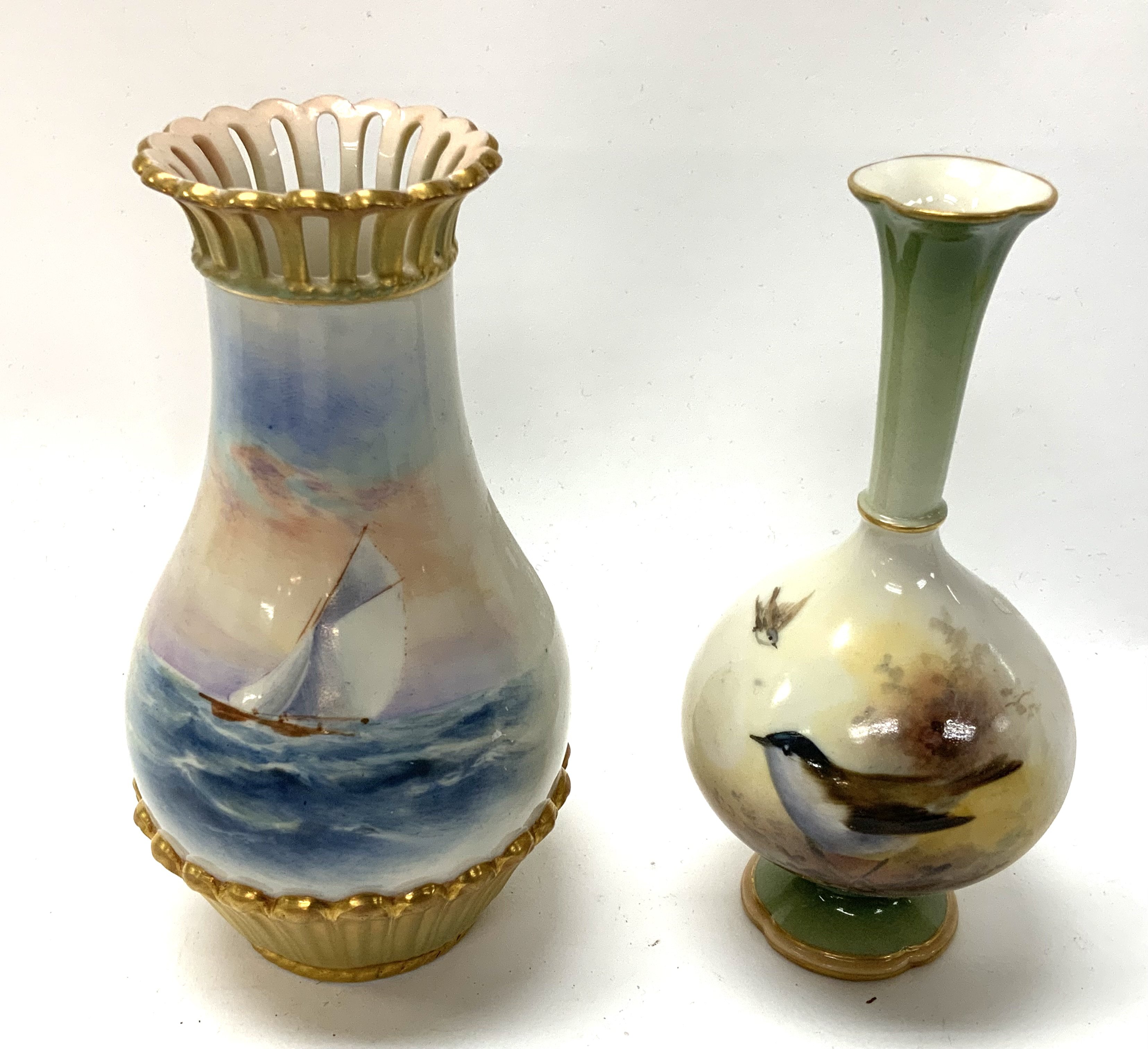 2 Royal Worcester vases, 1 Raymond Rushton hand pa