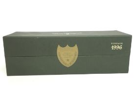 A boxed bottle of Dom Perignon vintage 1996. This