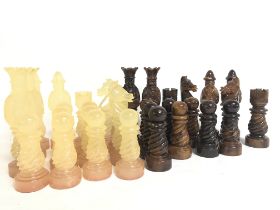 A Collection specimen polished onyx chess set, thi