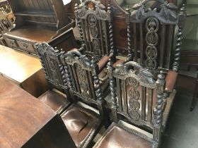 Late Victorian Oak table chairs with leather seats