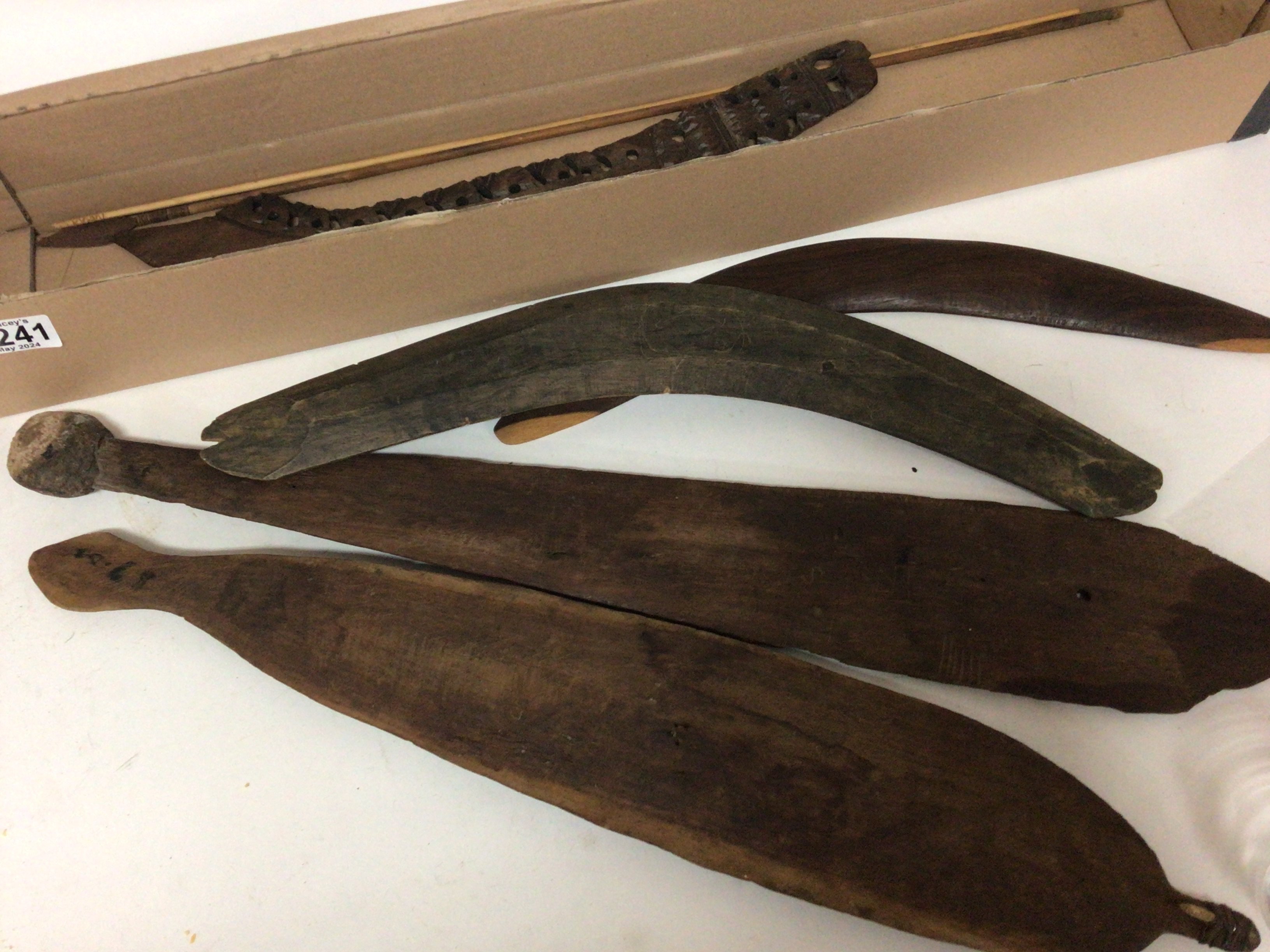 Two MÄori antique possible Patu war clubs and boo - Image 4 of 6