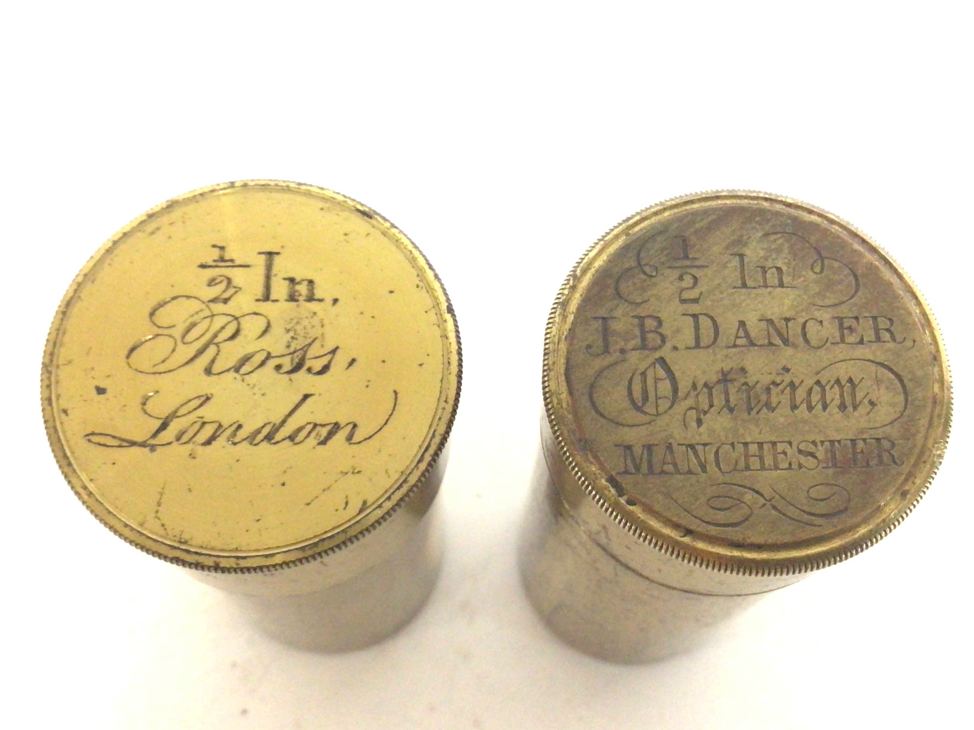 Two cased brass 1/2 inch microscope lenses by J.B - Image 2 of 7