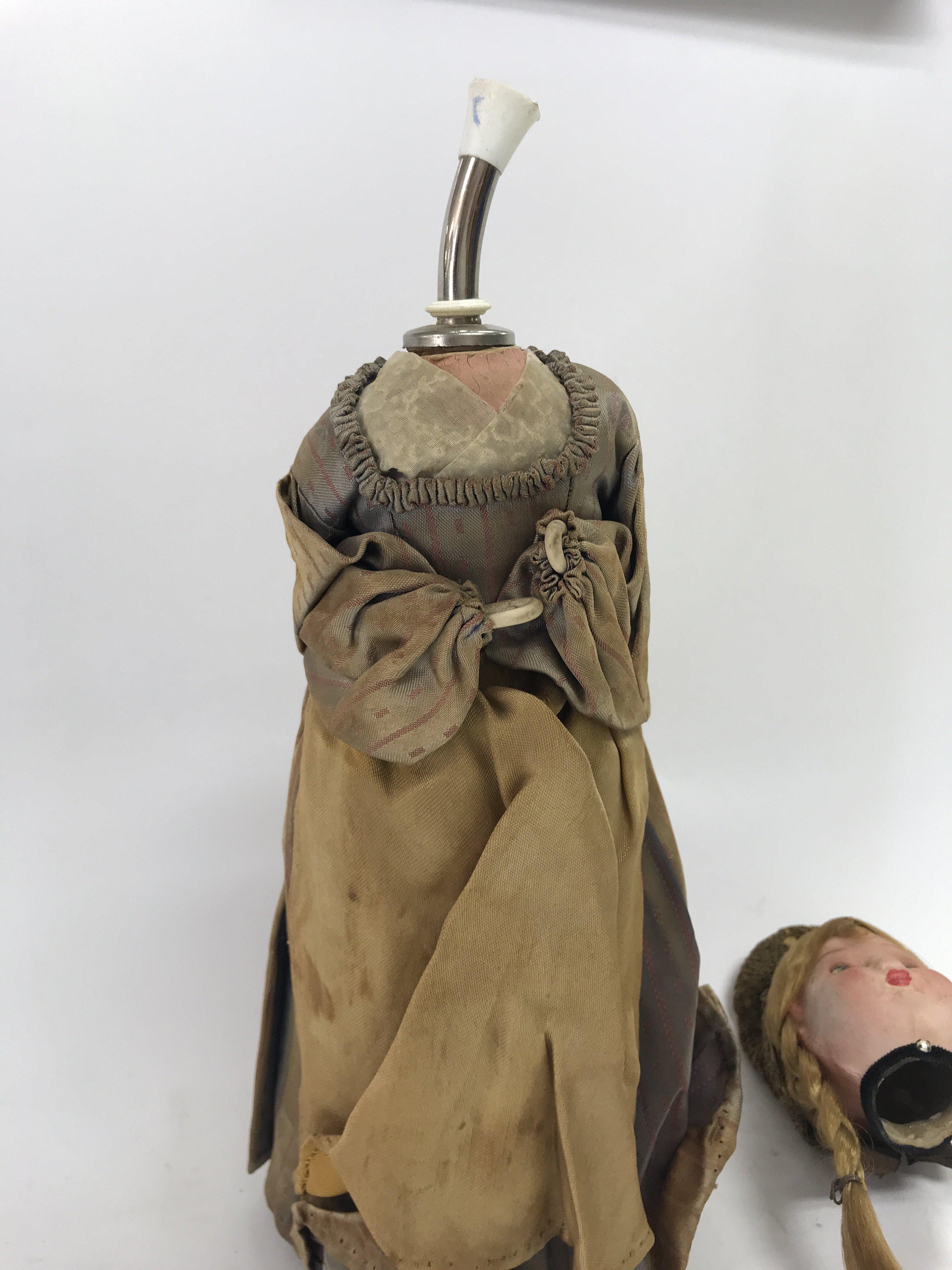 A cloth doll in Victorian style dress under a glas - Image 2 of 3