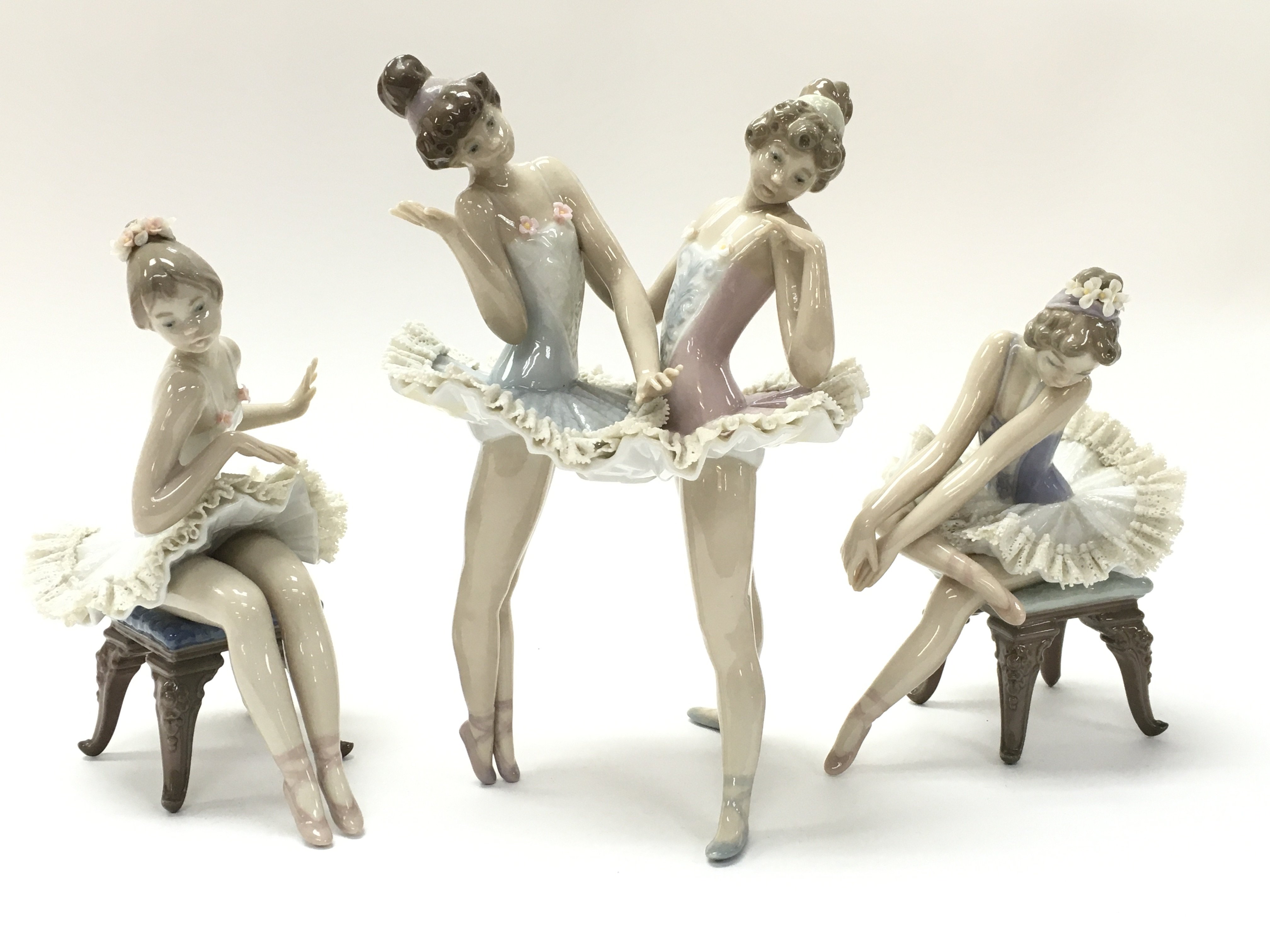 A collection of porcelain Lladro ballerina figurin