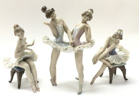 A collection of porcelain Lladro ballerina figurines. A/F. This lot cannot be posted