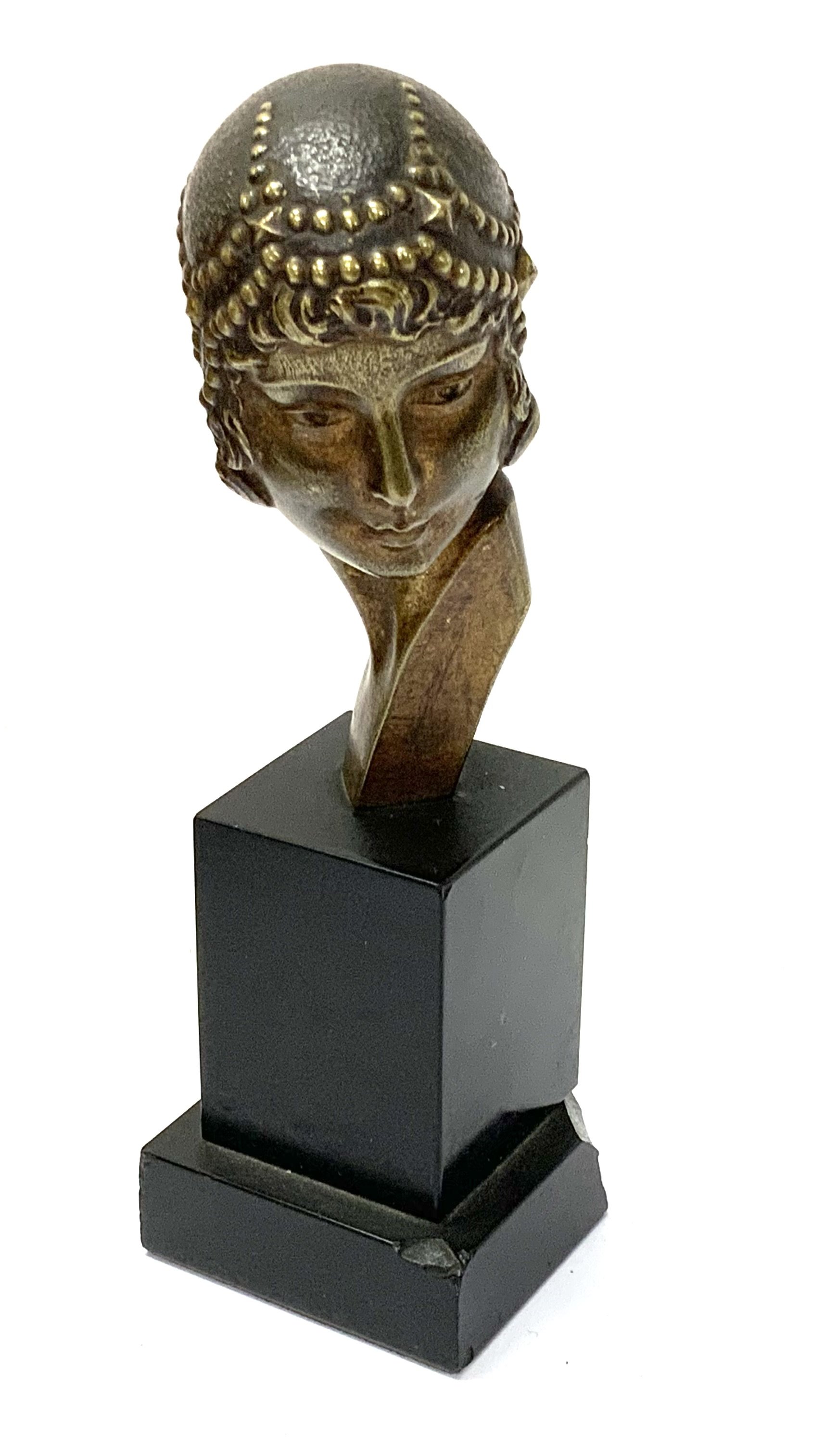 A Small Art Nouveau bronze bust of a lady signed C - Image 2 of 3