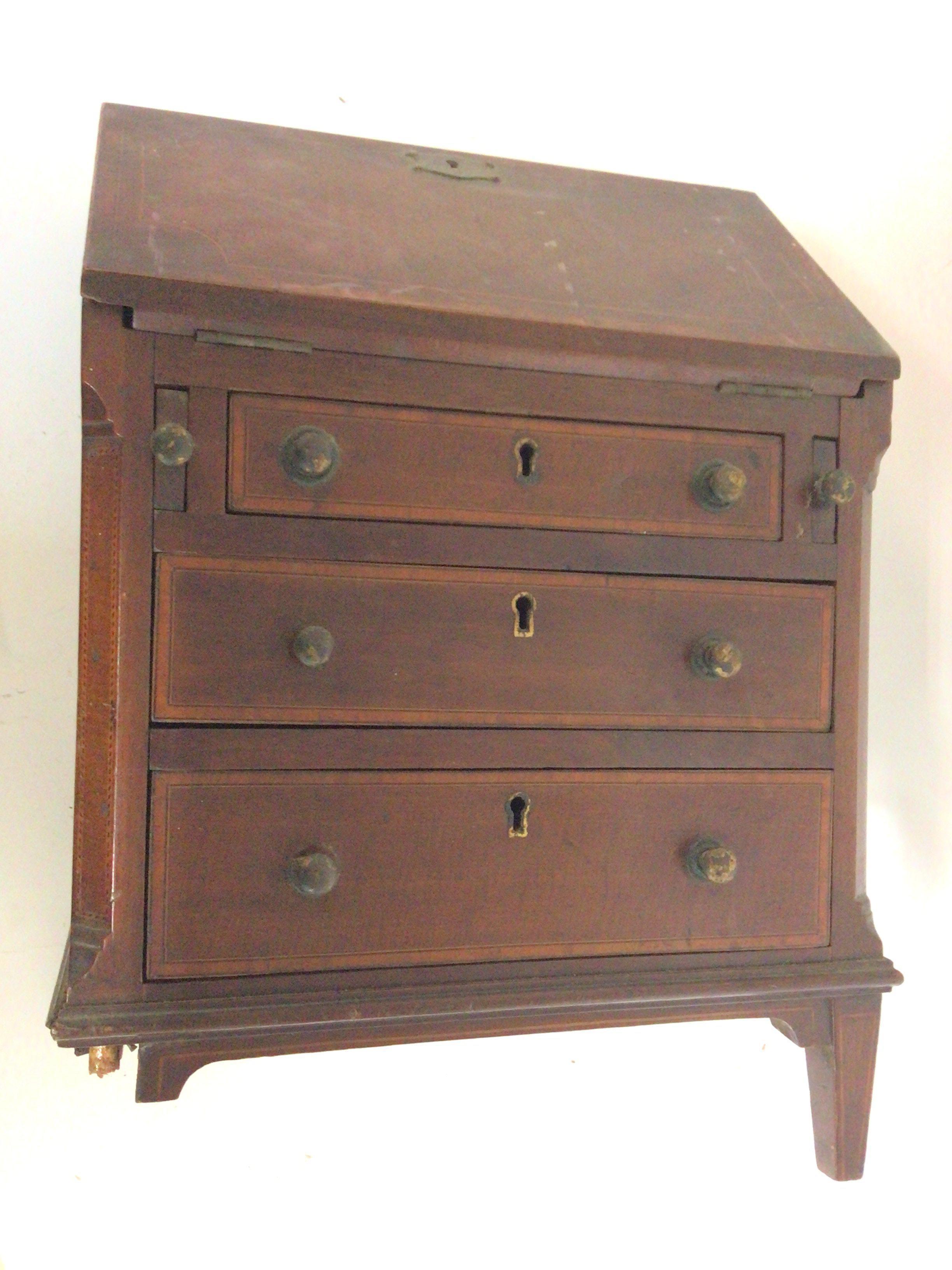 A mahogany Spice cabinet with inlaid design, damag