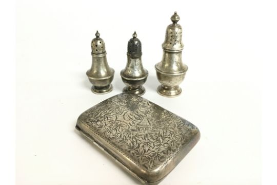 A silver hallmarked cigarette case and silver hall - Image 1 of 3