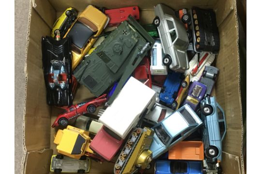 A collection of vintage playworn toy cars and tank - Image 1 of 2