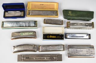 Selection of harmonicas including Chromica 270, Druna, Hohner, Weltmeister Vermonu, Bandmaster